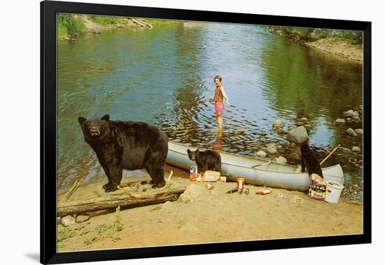 Bear Family in Canoe, Kid Screaming-null-Framed Art Print
