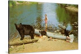 Bear Family in Canoe, Kid Screaming-null-Stretched Canvas