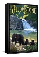 Bear Family - Yellowstone-Lantern Press-Framed Stretched Canvas