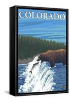 Bear Fishing - Colorado-Lantern Press-Framed Stretched Canvas