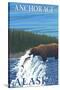Bear Fishing in River, Anchorage, Alaska-Lantern Press-Stretched Canvas