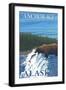 Bear Fishing in River, Anchorage, Alaska-Lantern Press-Framed Art Print