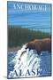 Bear Fishing in River, Anchorage, Alaska-Lantern Press-Mounted Art Print