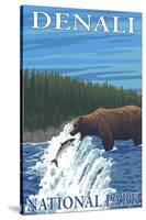Bear Fishing in River, Denali National Park, Alaska-Lantern Press-Stretched Canvas