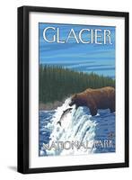 Bear Fishing in River, Glacier National Park, Montana-Lantern Press-Framed Art Print