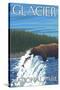 Bear Fishing in River, Glacier National Park, Montana-Lantern Press-Stretched Canvas