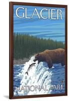 Bear Fishing in River, Glacier National Park, Montana-Lantern Press-Framed Art Print