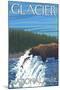 Bear Fishing in River, Glacier National Park, Montana-Lantern Press-Mounted Art Print