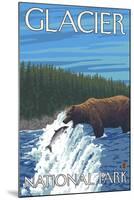 Bear Fishing in River, Glacier National Park, Montana-Lantern Press-Mounted Art Print