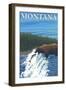 Bear Fishing in River, Montana-Lantern Press-Framed Art Print