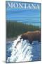 Bear Fishing in River, Montana-Lantern Press-Mounted Art Print