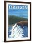 Bear Fishing in River, Oregon-Lantern Press-Framed Art Print