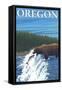 Bear Fishing in River, Oregon-Lantern Press-Framed Stretched Canvas