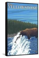 Bear Fishing in River, West Yellowstone, Montana-Lantern Press-Framed Stretched Canvas