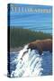 Bear Fishing in River, West Yellowstone, Montana-Lantern Press-Stretched Canvas