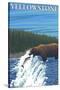 Bear Fishing in River, Yellowstone National Park-Lantern Press-Stretched Canvas