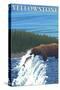 Bear Fishing in River, Yellowstone National Park-Lantern Press-Stretched Canvas