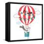 Bear Flying in Air Balloon - Life is an Adventure-Olga_Angelloz-Framed Stretched Canvas