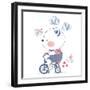 Bear/Hand Drawn Vector Illustration of Cute Bear Riding a Bicycle/Tricycle/Can Be Used for Kid's Or-Eteri Davinski-Framed Art Print