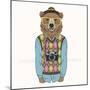 Bear Hipster with Camera - Fashion Animal Illustration-Olga_Angelloz-Mounted Art Print