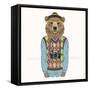 Bear Hipster with Camera - Fashion Animal Illustration-Olga_Angelloz-Framed Stretched Canvas