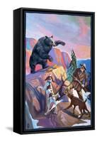 Bear Hunting Scene-Lantern Press-Framed Stretched Canvas