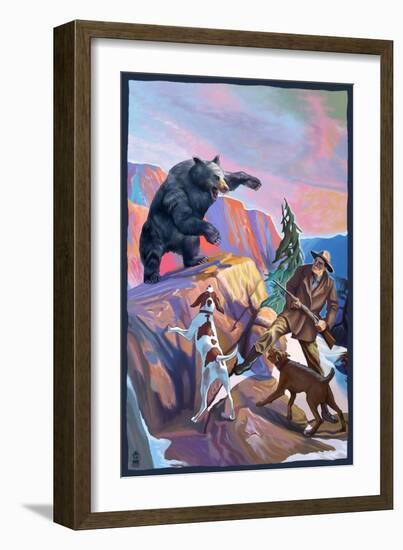 Bear Hunting Scene-Lantern Press-Framed Art Print