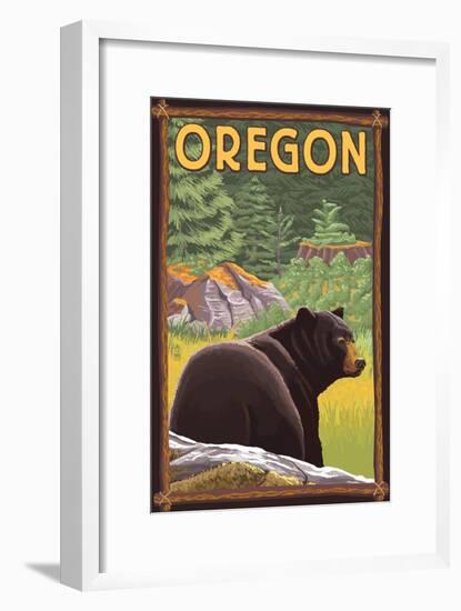 Bear in Forest - Oregon-Lantern Press-Framed Art Print