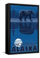 Bear in Moonlight, Anchorage, Alaska-Lantern Press-Framed Stretched Canvas