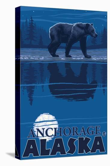 Bear in Moonlight, Anchorage, Alaska-Lantern Press-Stretched Canvas