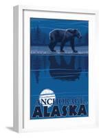 Bear in Moonlight, Anchorage, Alaska-Lantern Press-Framed Art Print