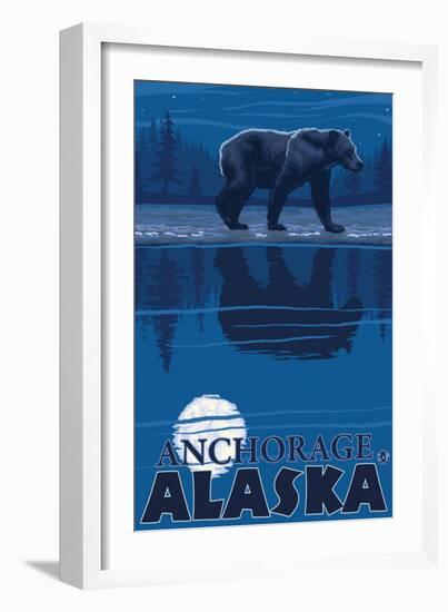 Bear in Moonlight, Anchorage, Alaska-Lantern Press-Framed Art Print
