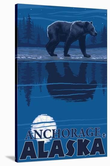 Bear in Moonlight, Anchorage, Alaska-Lantern Press-Stretched Canvas