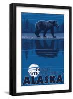 Bear in Moonlight, Denali National Park, Alaska-Lantern Press-Framed Art Print