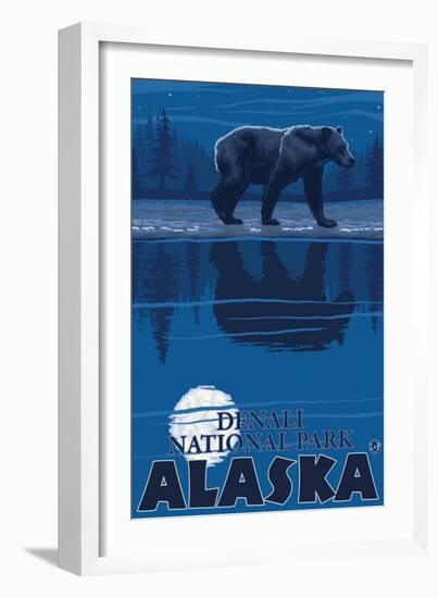 Bear in Moonlight, Denali National Park, Alaska-Lantern Press-Framed Art Print