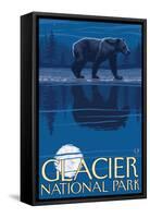 Bear in Moonlight, Glacier National Park, Montana-Lantern Press-Framed Stretched Canvas