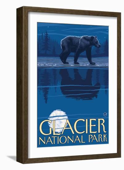 Bear in Moonlight, Glacier National Park, Montana-Lantern Press-Framed Art Print