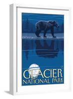 Bear in Moonlight, Glacier National Park, Montana-Lantern Press-Framed Art Print