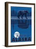 Bear in Moonlight, Juneau, Alaska-Lantern Press-Framed Art Print