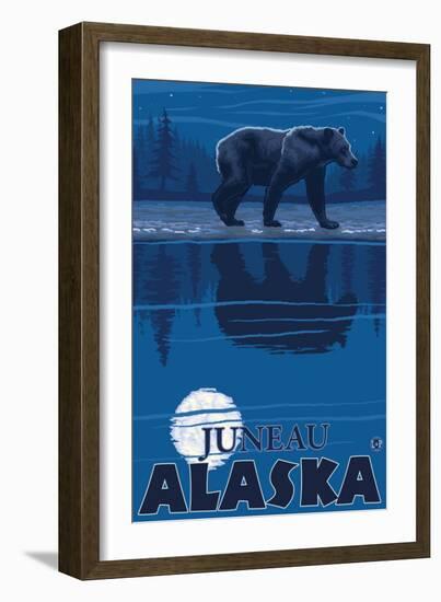 Bear in Moonlight, Juneau, Alaska-Lantern Press-Framed Art Print