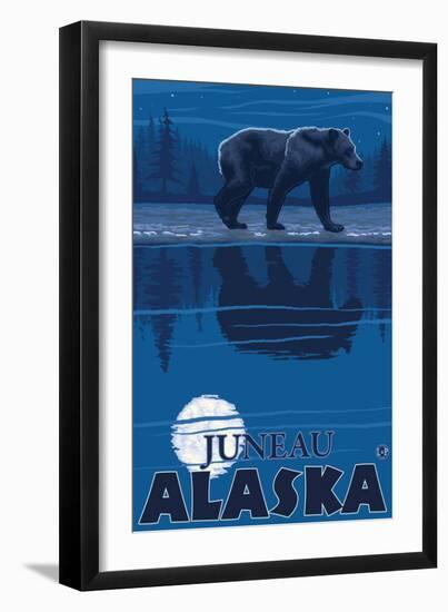 Bear in Moonlight, Juneau, Alaska-Lantern Press-Framed Art Print