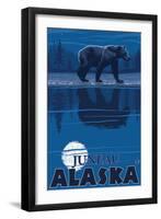 Bear in Moonlight, Juneau, Alaska-Lantern Press-Framed Art Print