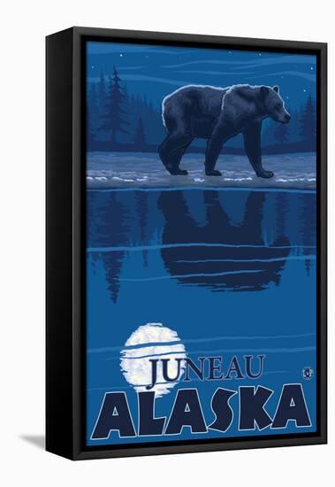 Bear in Moonlight, Juneau, Alaska-Lantern Press-Framed Stretched Canvas