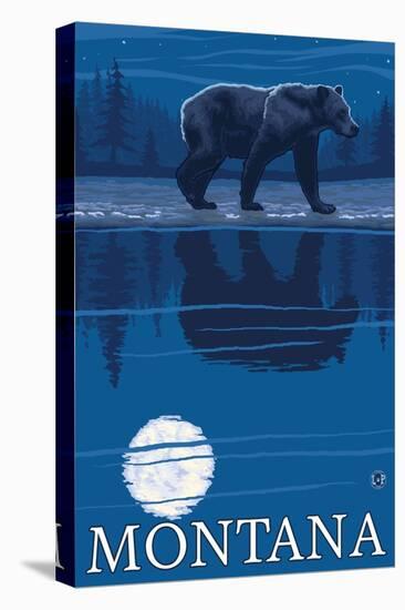 Bear in Moonlight, Montana-Lantern Press-Stretched Canvas