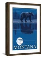 Bear in Moonlight, Montana-Lantern Press-Framed Art Print