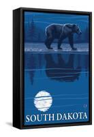 Bear in Moonlight - South Dakota-Lantern Press-Framed Stretched Canvas