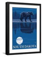 Bear in Moonlight - South Dakota-Lantern Press-Framed Art Print