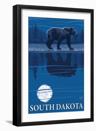 Bear in Moonlight - South Dakota-Lantern Press-Framed Art Print