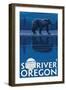 Bear in Moonlight, Sun River, Oregon-Lantern Press-Framed Art Print