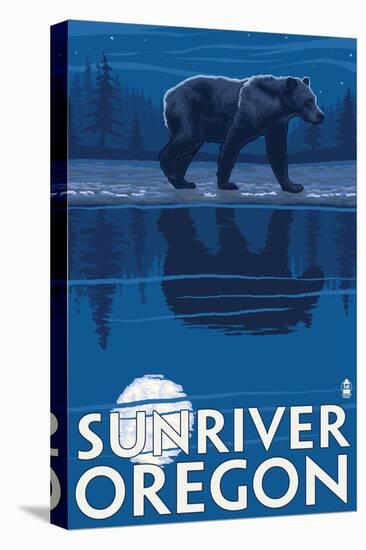 Bear in Moonlight, Sun River, Oregon-Lantern Press-Stretched Canvas